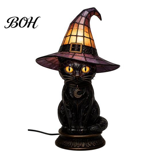 Witchy Home Decor Witch Hat Lamp, Stained LED Light, Halloween Table Lamp with Warm Glow, Gothic Vintage Style Night Light for Bedroom Mantel