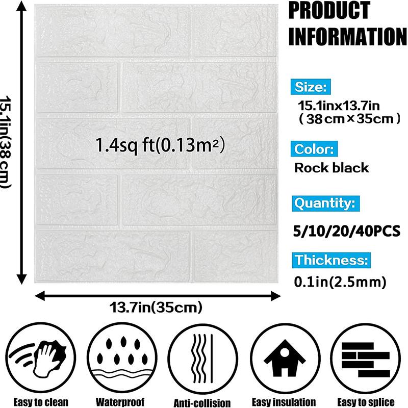 10PCS 3D Wall Sticker Wallpaper Brick Sticker XPE Foam Self-Adhesive Anti-Collision Wallpaper for Kitchen Living Room Bathroom Corridor