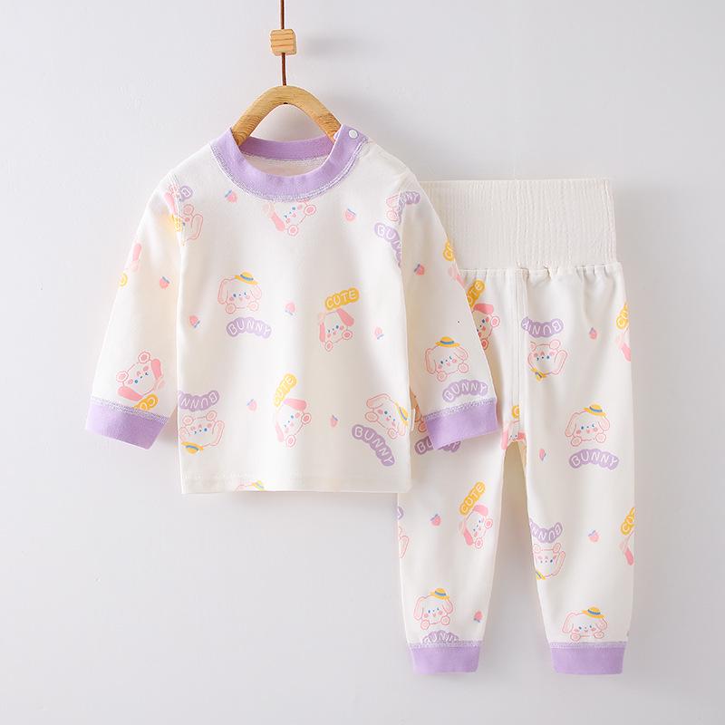 Children's Cotton Underwear Set: Wireless, High-Waisted Tummy Protection Pants, Toddler Autumn/Winter Two-Piece Base Layer.