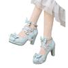New sweet bow Lolita lace candy shoes thick high heel single shoes large size shoes