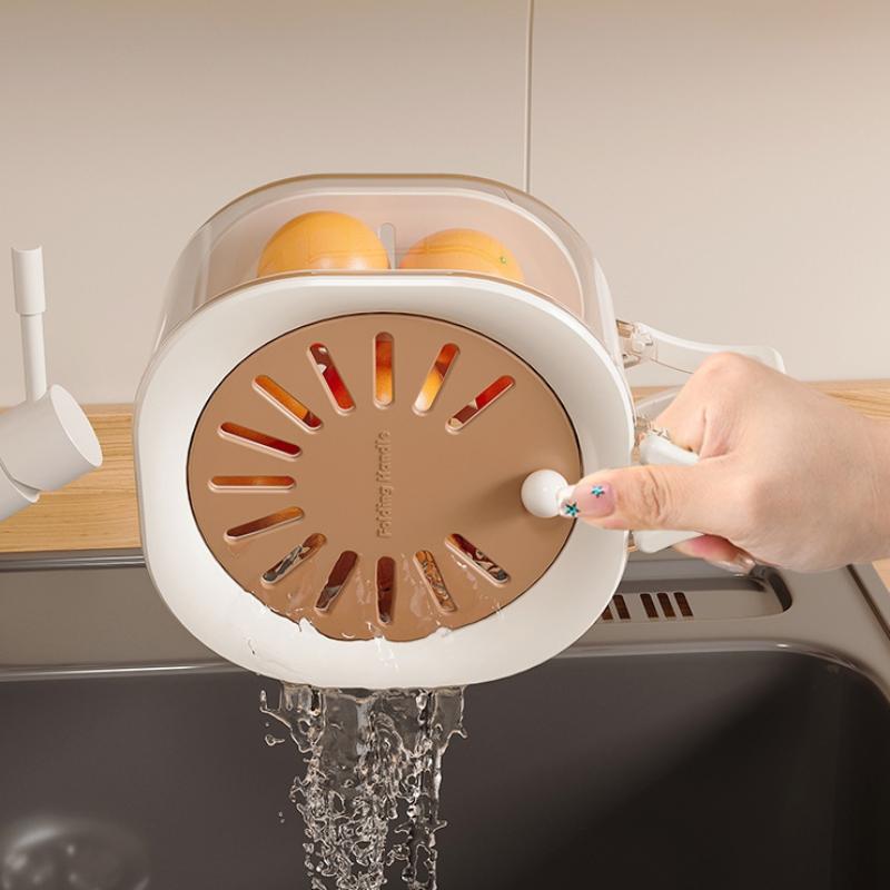 Large Drain Basket Cute Fruit Basket Telescopic Water Filter 2-In-1 Thickened Dehydration Washing Vegetable Basket With Lid