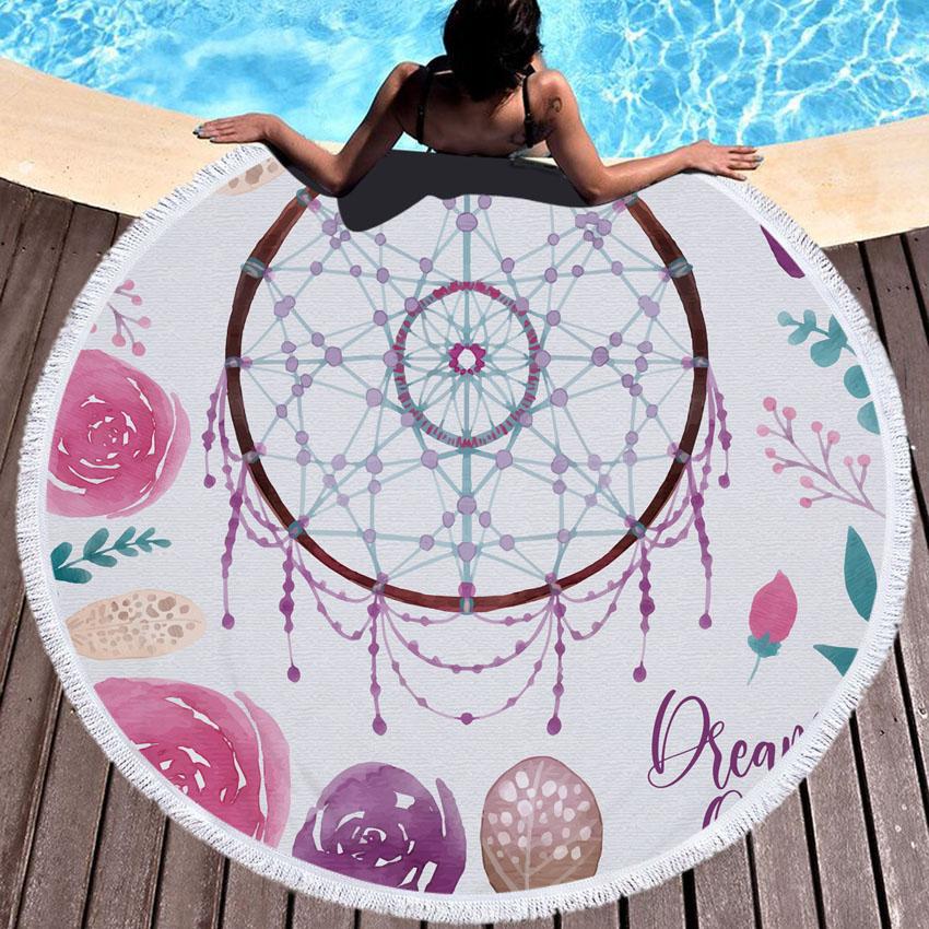 Prosop de Plajă Rotund din Microfibră Boho Dreamcatcher Prosoape Groase pentru Duș Baie Covoraș de Plajă de Vară 550g cu Ciucuri