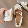 Fashion Small Inside Heightened Apricot Bow High Heel Mary Jane Shoes Women's New Square Toe Block Heel Single Shoes