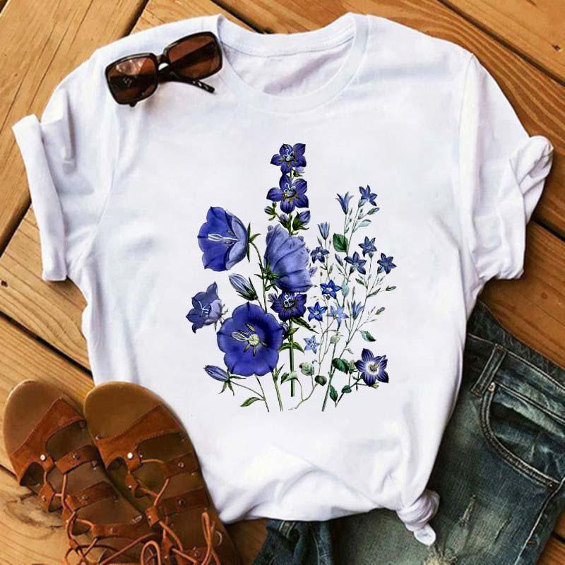Nové dámské tričko módní květinový potisk oblečení dámské tričko Harajuku ležérní móda krátký rukáv oblečení top
