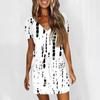 Damenmode Lässiges Kleid mit V-Ausschnitt und kurzen Ärmeln, Kordelzug und Paillettenbedruck