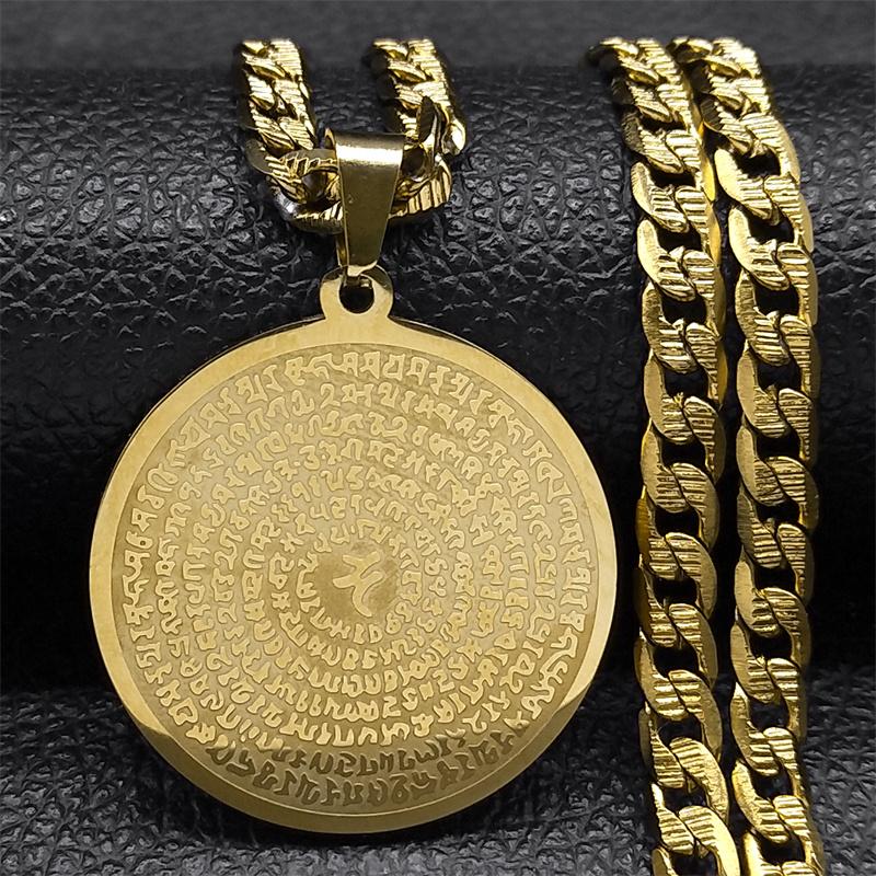 Buddhism Bodhisattva Shurangama Mantra Pendant Necklaces for Men Women Stainless Steel Gold Color Om Meditation Healing Jewelry