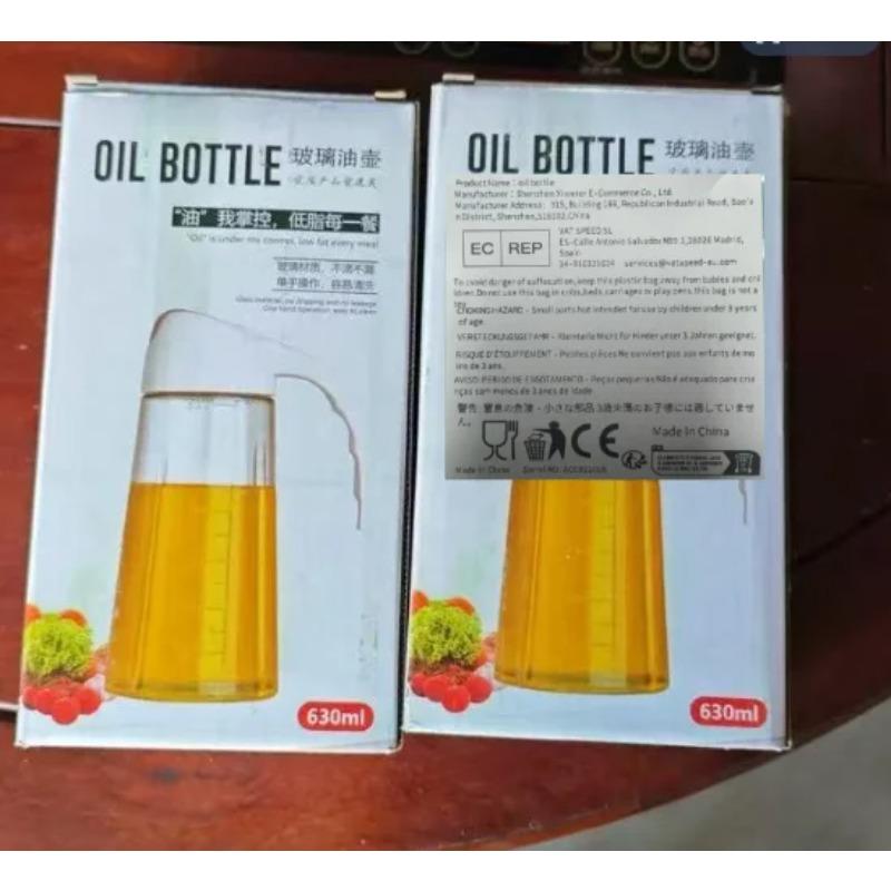 

1 шт. Стеклянная бутылка для масла с автоматической герметичной крышкой и эргономичной ручкой - Не содержит БФА, с отметками шкалы, бутылка для масла большой емкости