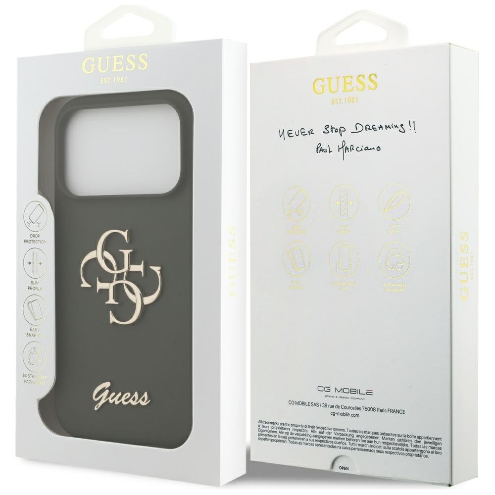 Guess Silikon Big 4G Script Hülle für iPhone 17 Pro Max Khaki