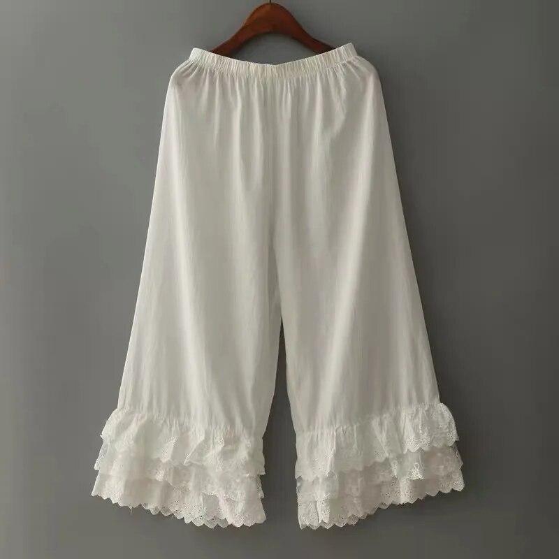 

Johnature летние японские многослойные кружевные милые женские брюки повседневные хлопковые широкие брюки длиной до щиколотки с эластичной талией One Size белый
