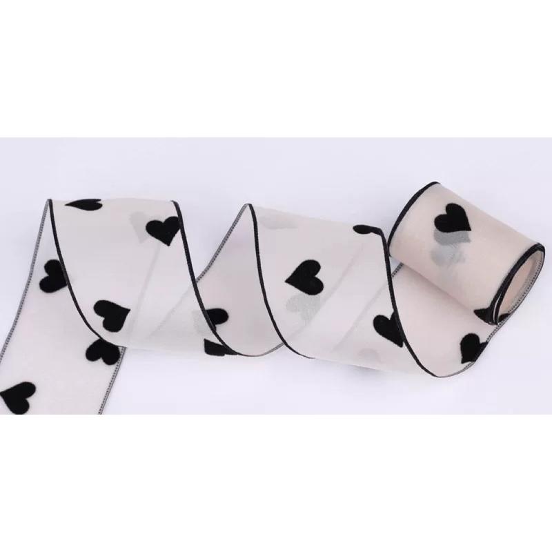 1Pcs Diy Making Hair Accessories 10 Yard Love Flocked Polyester Ribbon 3.8Cm Soft Silk Ribbon For Holiday Decor Packing Gifts
