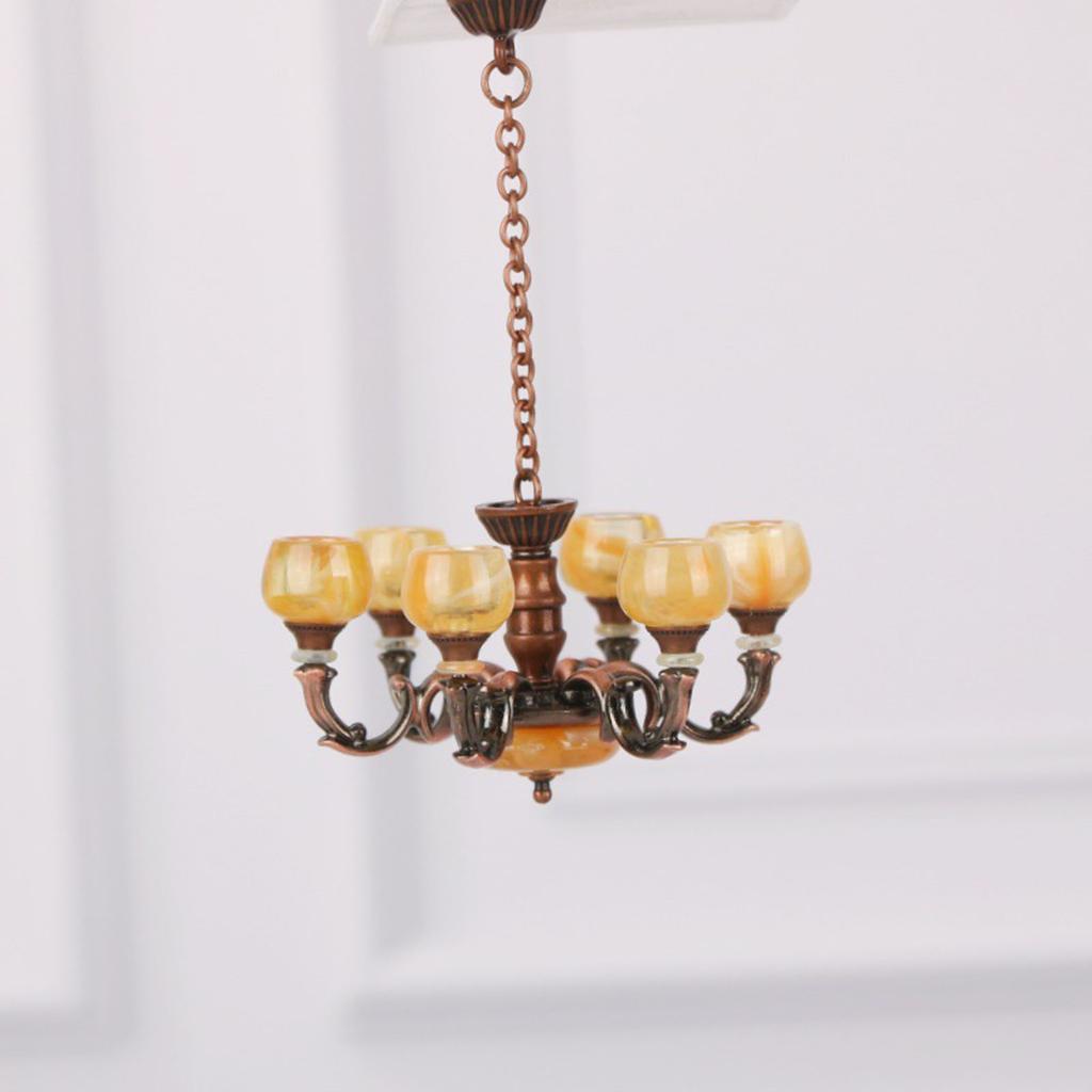 Realistic 1/12 Scale Miniature Chandelier Hanging Ceiling Light Model Figure For Life like Doll House Living Room Setup