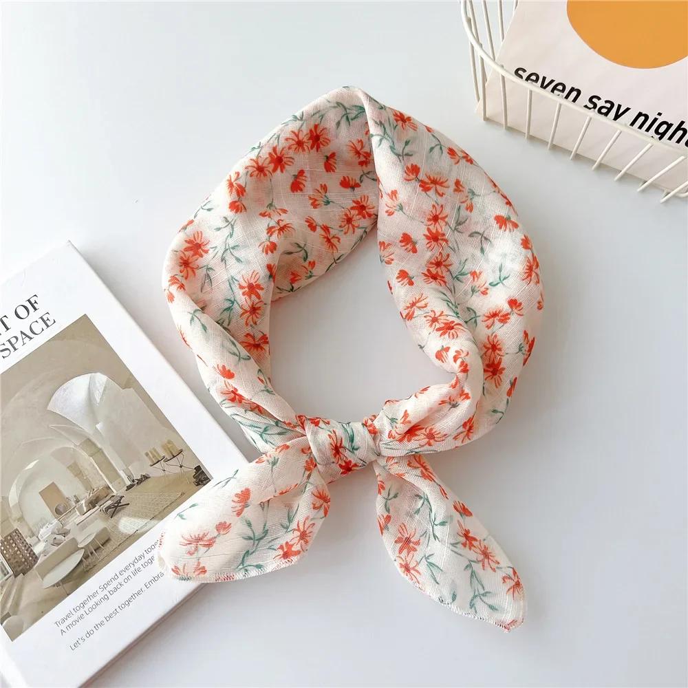 

Fashion Bandana Cotton Head Scarf For Women Small Hijab Floral Print Handkerchief Hair Scarfs 55cm Square Headbands Neck Scarves 55x55cm