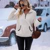 Women Half Zip Pocket Plush Hoodie Autumn Winter