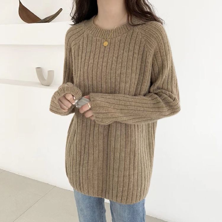 Women's Loose Korean Style Crew Neck Sweater Plus Size Versatile Spring Base Layer Knit Outer Wear Top Autumn Winter