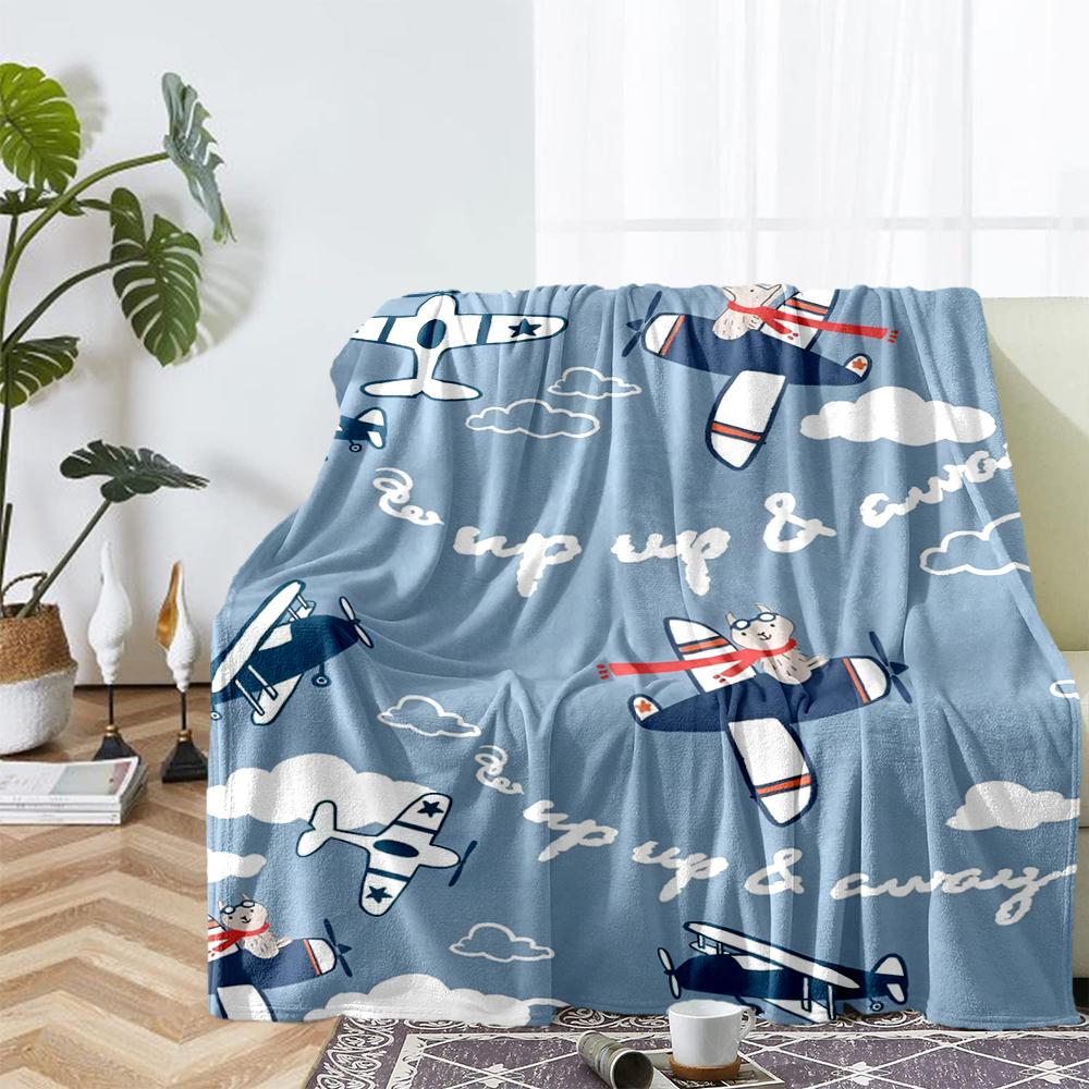 Cute Airplane Theme Printed Blanket - Perfect for Couch, Bed, Travel & Outdoor Use | Machine Washable, Cozy & Durable.