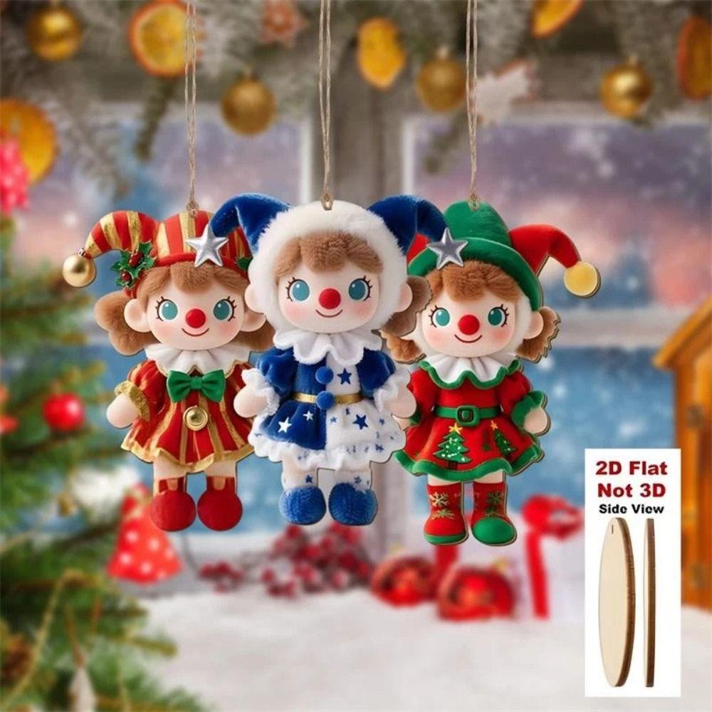 12pcs Colorful Christmas Doll Decoration Wooden Handcrafted Christmas Tree Ornament 2D Flat Traditional Design