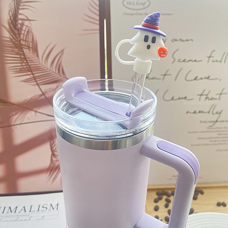 Halloween Pumpkin Silicone Straw Cover Cap For Stanley Tumbler Cup Accessories 30&40oz Reusable 9-10mm Large Diameter Sippy Plug