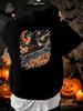 Happy Halloween Midnight Spells Witch Hat Moon And Bats Print Fashionable American Street Style Men'S Loose Hooded Sweatshirt Urba
