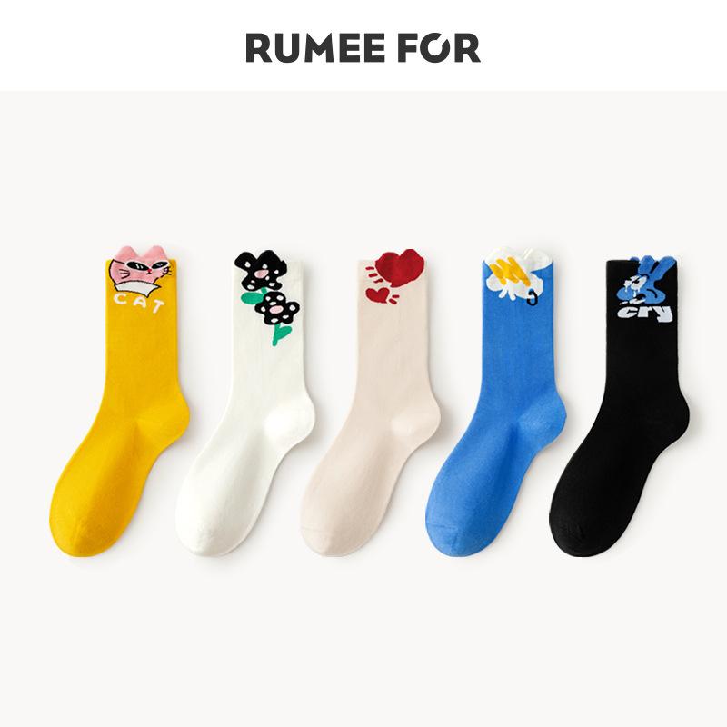 

5 Pairs of Female Spring and Autumn Cute Funny Cartoon Tube Socks 5 Pairs