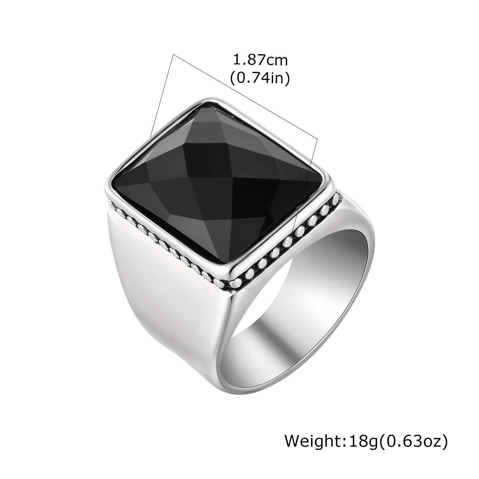 

Simple Retro Black Cubic Glass Signet Ring for Men, Geometric Square Stainless Steel Ring, Fashion Punk Finger Jewelry size 7-12 7