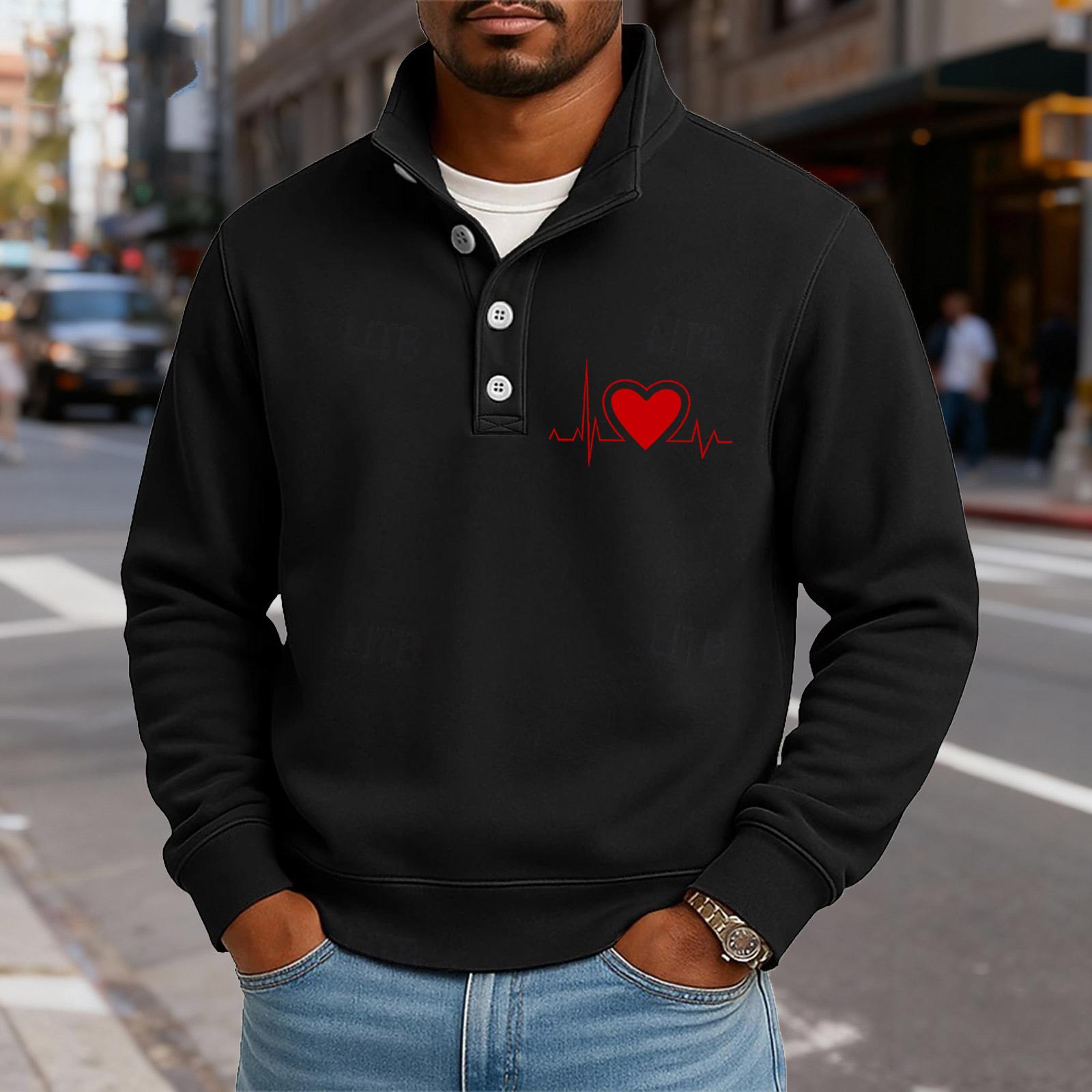 

Men s Casual Stand-Up Collar Long-Sleeve Top Print Button-Down Sweatshirt M чорний