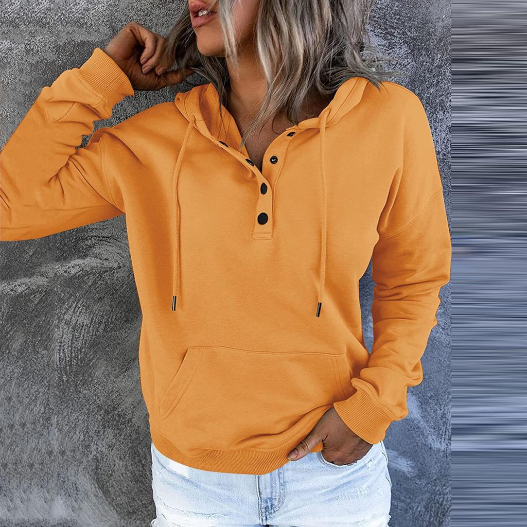 Damen Pullover Hoodies Tops Lässige Button-Down-Sweatshirts mit langen Ärmeln und Taschen