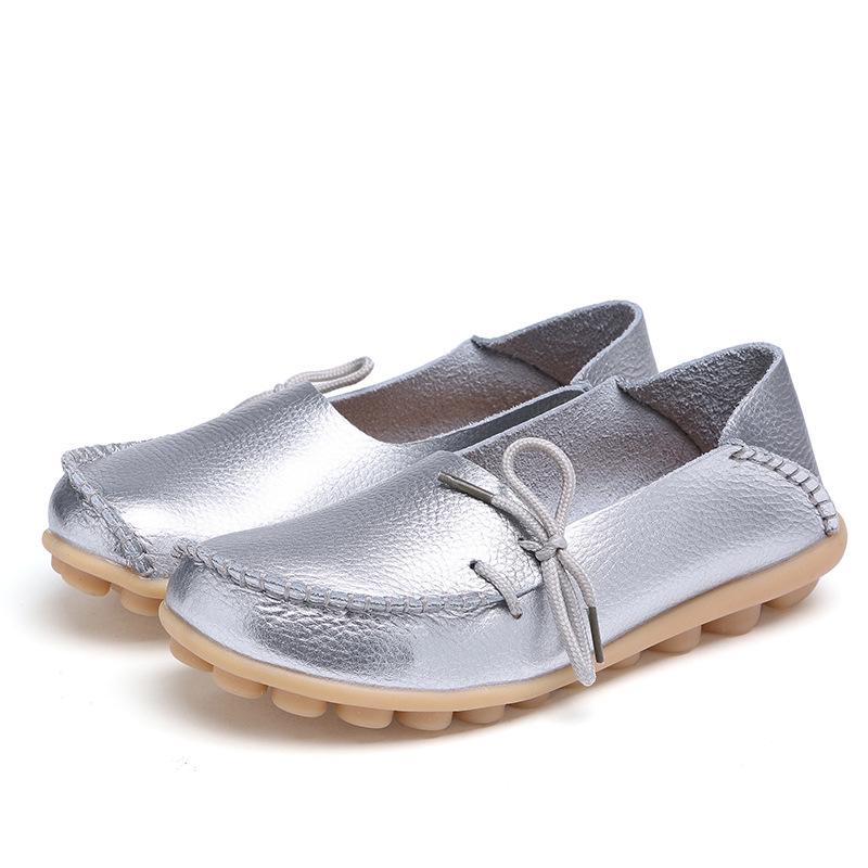 Woman Loafers Genuine Leather Female Shoes Slip On Ballet Bowtie Women's Shoe Size