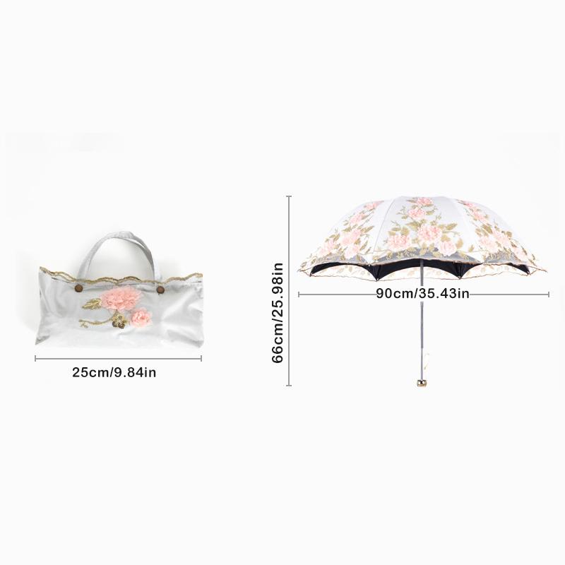 Double Layer Lace Embroidery Folding Umbrella for Women Princess Style UV Protection Sun Parasol