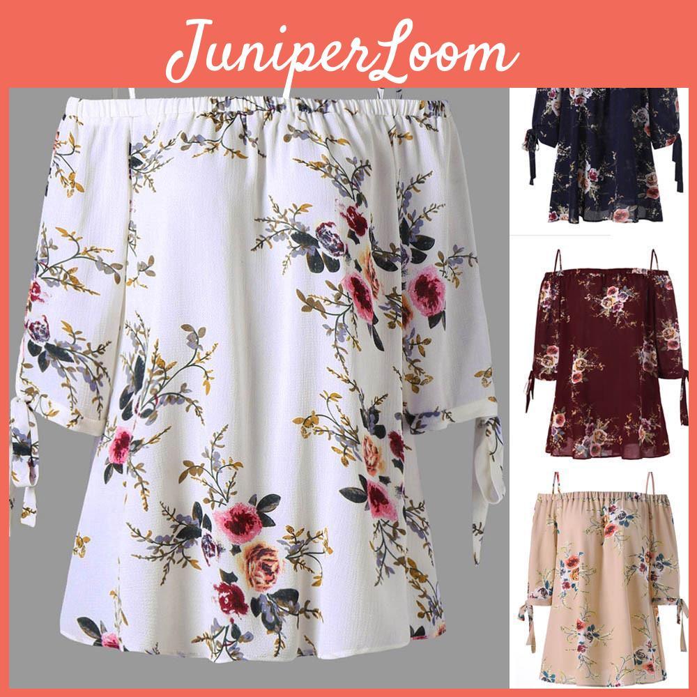 Cozy Fashion Womens Plus Size Floral Print Cold Blouse Camis Casual Shoulder Tops For Any Occasion