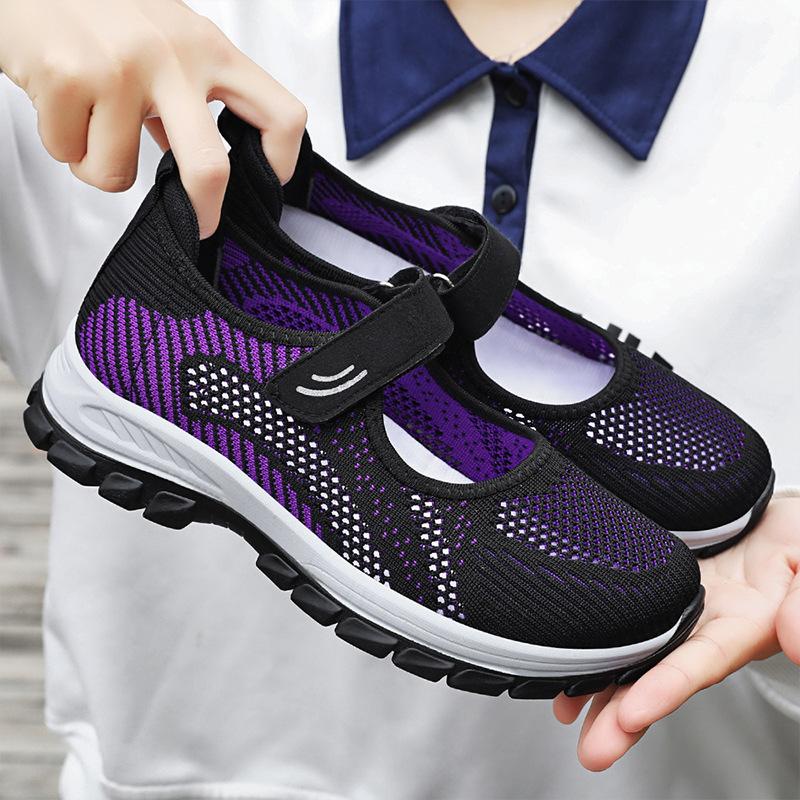 Leap Month Shoes Women's Mesh Walking Shoes Fly Weaving Breathable Casual Velcro Women's Shoes