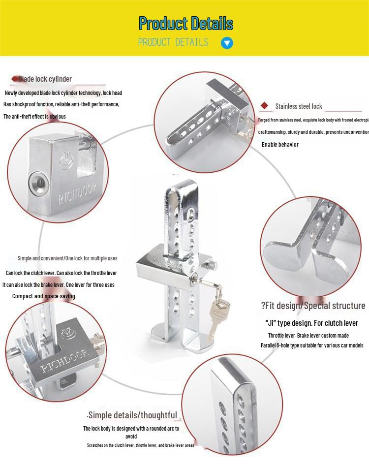 Universal Stainless Steel Anti-Theft Car Lock: Clutch, Accelerator, and Brake Protection for All Vehicles.