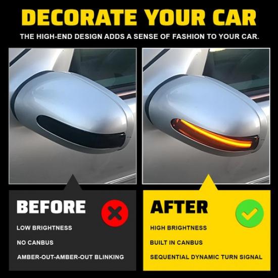 Pair Amber Dynamic Side Lights LED Mirror for Set Benz 2004-2008 SLK-Class R171