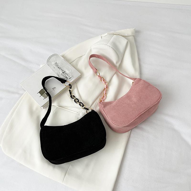 Vintage Women Handbags Corduroy Underarm Bag Casual Women Shoulder Bags Solid Color Zipper Female Handbag Clutch