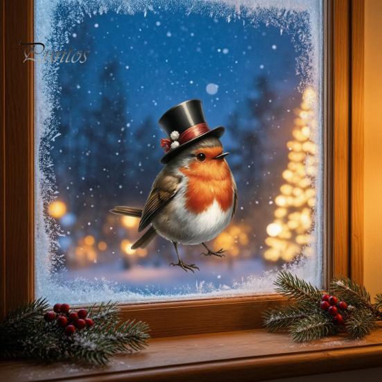 Outdoor Balcony Glass Decorations Christmas Bird Static Window Stickers, PVC Waterproof Decorative Decals Durable Indoor Accents for Holiday