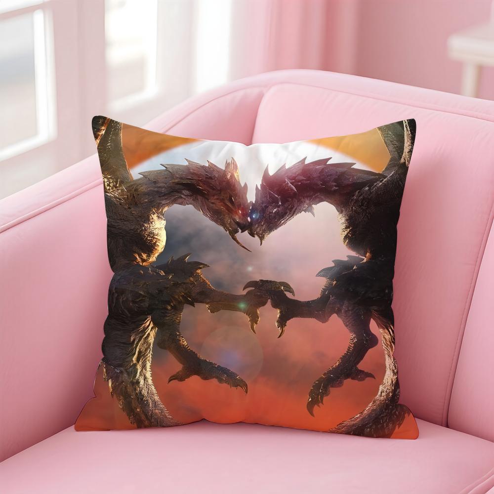 Classic Japanese Game MMonster Hunter Wilds Cushion Cover Pillow Case Soft Skin Friendly Fabric Concealed Zipper