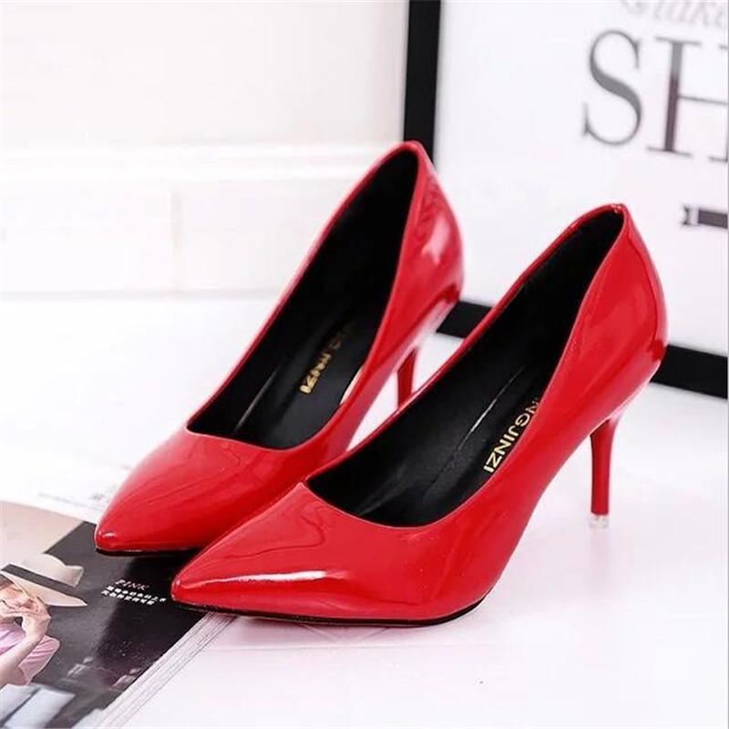 Scarpe Donna Moda Sexy Rosse a Punta Décolleté in Vernice Scarpe Eleganti Tacco Alto Scarpe a Barca Scarpe da Matrimonio Zapatos Mujer 8cm