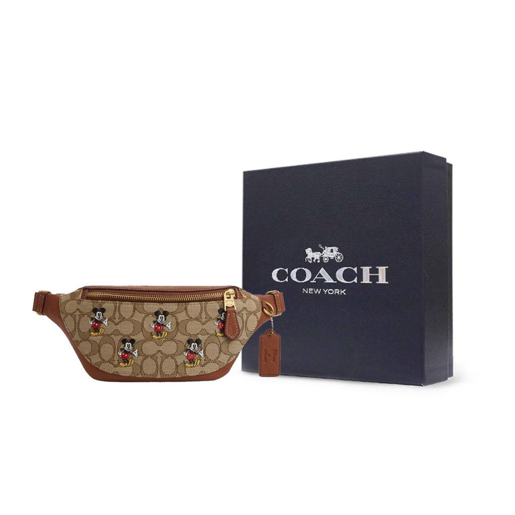 Coach X Disney Collaboration Charter 34 Mickey Mouse Print Color Block Leather Shoulder Crossbody Waist Bag Large Men Bags CL961-B4KM