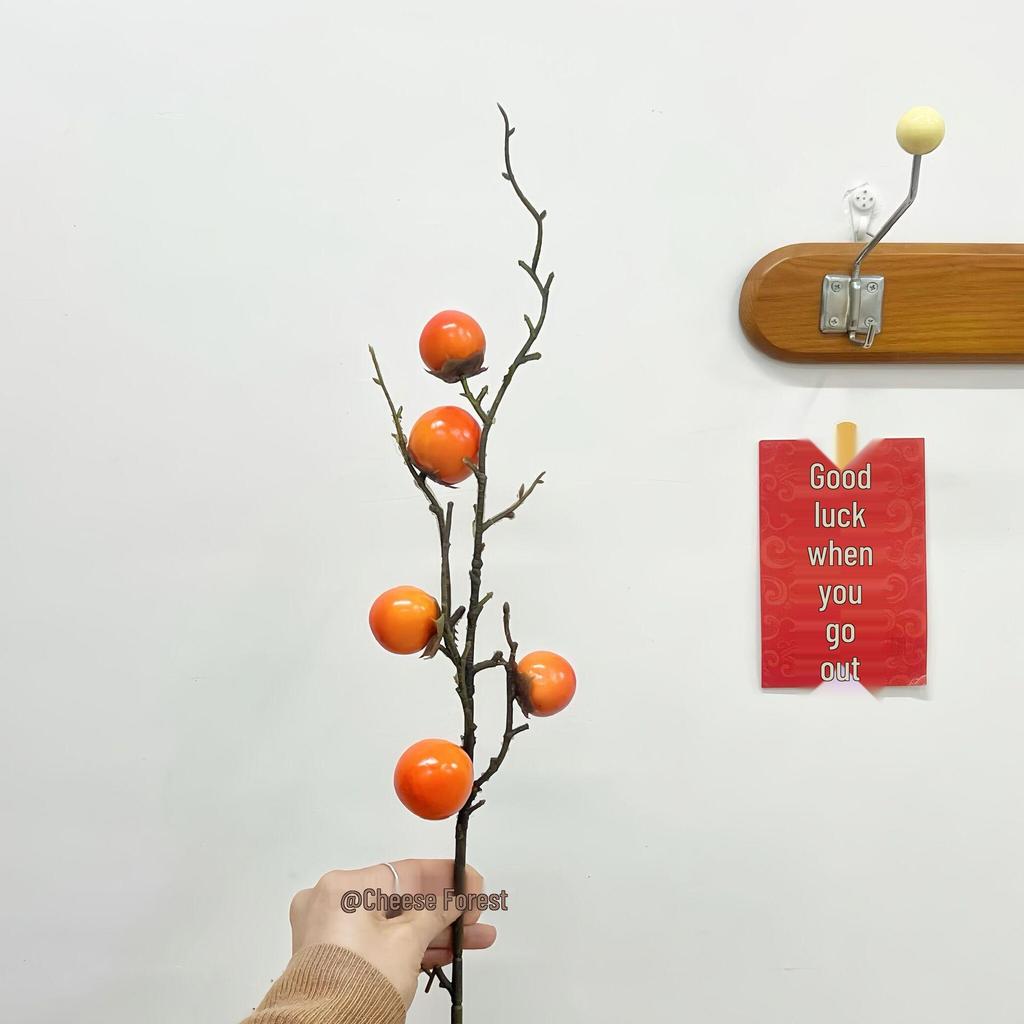 Artificial Floral Arrangement: Red Persimmon & Winterberry for Living Room or New Year Décor