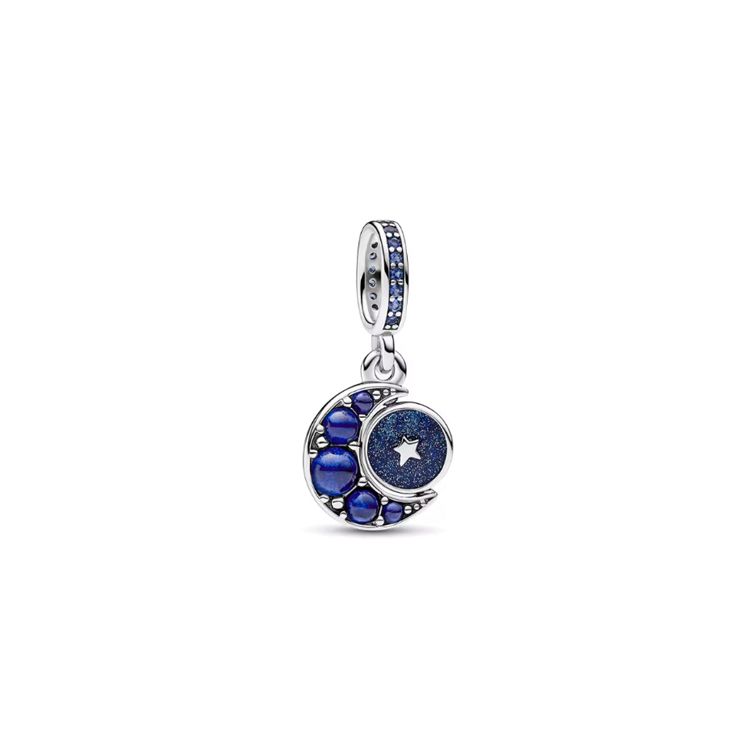 Pandora Shining Moon Rotating Pendant Women pendant Blue Silver 792979C01 Box