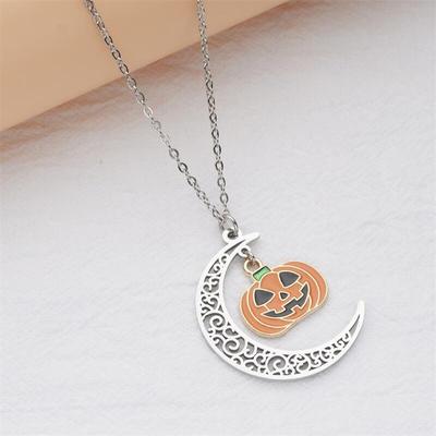 Nerezový náhrdelník Jack-O-Lantern, Halloweenský kreativní strašidelný přívěsek s dýňovou hlavou