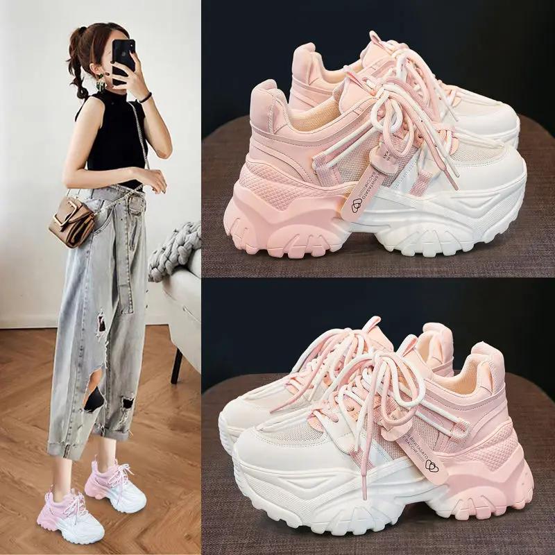 Fashion Spring Autumn New Beautiful Sneakers Color Blocked Lace Fashion Casual Shoes Mesh Breathable Lightweight Sports Running Shoes