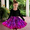 Mädchen Lässiges 3D Pfauenmuster Print Rundhals Langarm Kleid Kinder Prinzessinnenkleid