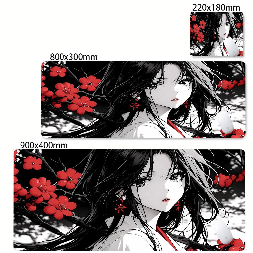 XXL Anime Girl Cool Mouse Pad Black White Mousepad Large Gaming Keyboard Pad Office Pc Accessories Desk Mat PC Cabinet Mats Rug