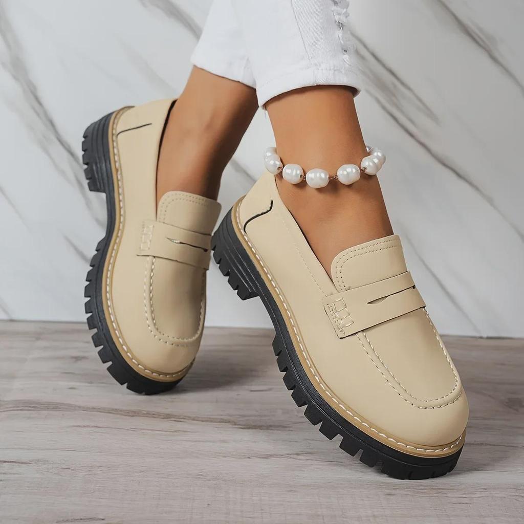 2024 Retro Britischer Stil Damen Loafer: Große Größe, Lässig, Dicke Absätze & Sohlen für Frühling und Herbst