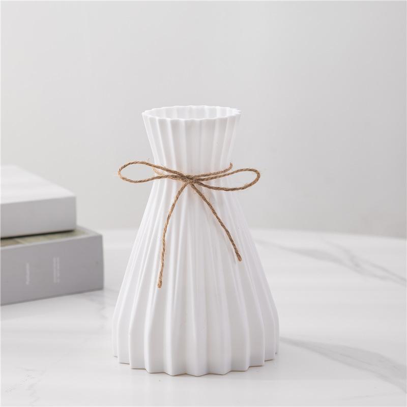 Bouteille à fleurs hydroponique imitation céramique vase en plastique taille vase moderne origami créatif corde de chanvre fleur artificielle