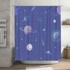 Space-themed Shower Curtain with Rings and Planets Lavender Color for Bathroom Decoration