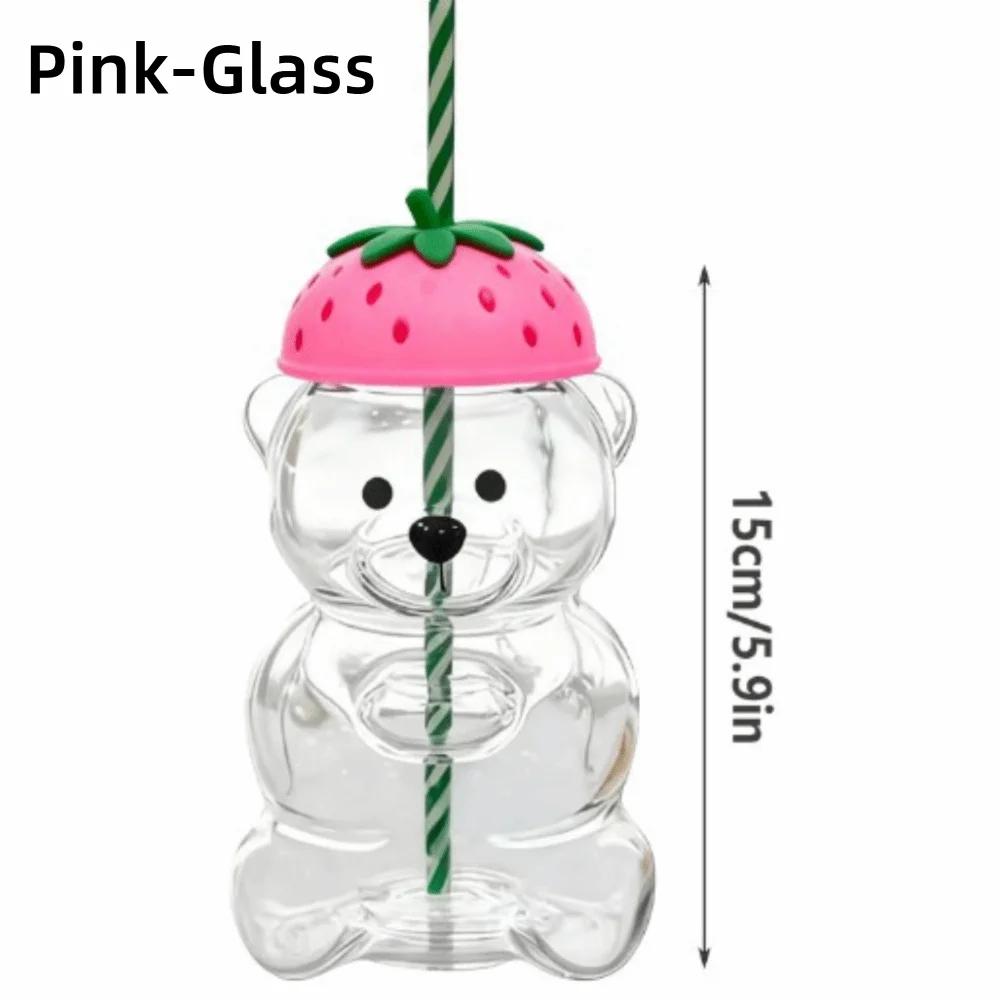 Cute 2025 Bear Plastic Cup with Lid Large Capacity Glass Cup with Straw Transparent Teddy Bear Plastic Cup Parties