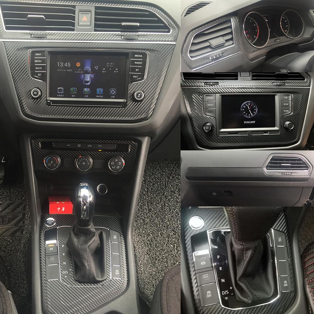 Carbon Fiber Interior Stickers for Custom 17-19 Tiguan: Gear Shift, Center Console, Door Panel Décor.