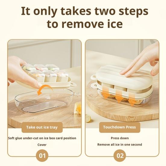 Yousheng Ice Cube Mold with Sealed Lid Large Capacity Silicone Ice Tray One-Click Release Soft Bottom Freezer Safe Ice Maker for Kitchen