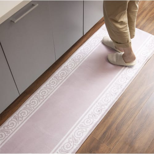 Kitchen Mat, 60x180cm, Slightly Water-Repellent, Compatible with Heated Carpets, Fluffy Flannel, Nordic Style, Lace Pattern with Sakura